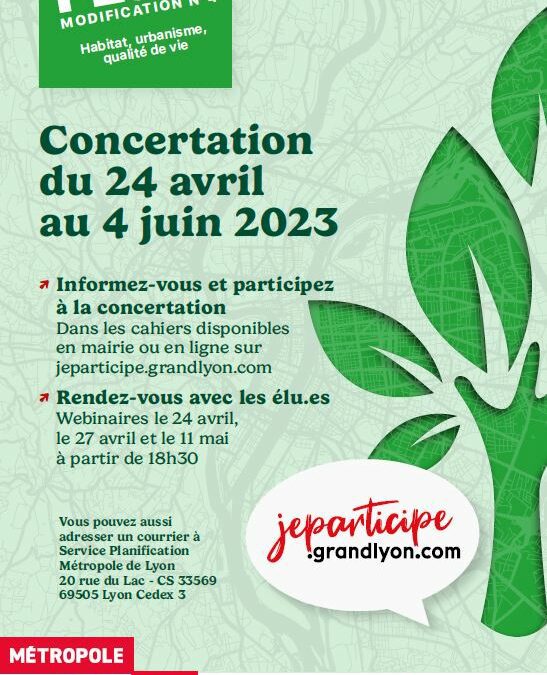 Du 24/04 au 4/06 : Concertation citoyenne sur la modification n°4 du PLU-H