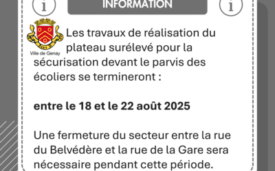 Fermeture de la rue des écoles entre la Rue du Belvédère et la Rue de la Gare – Du 18 au 22 Août 2025